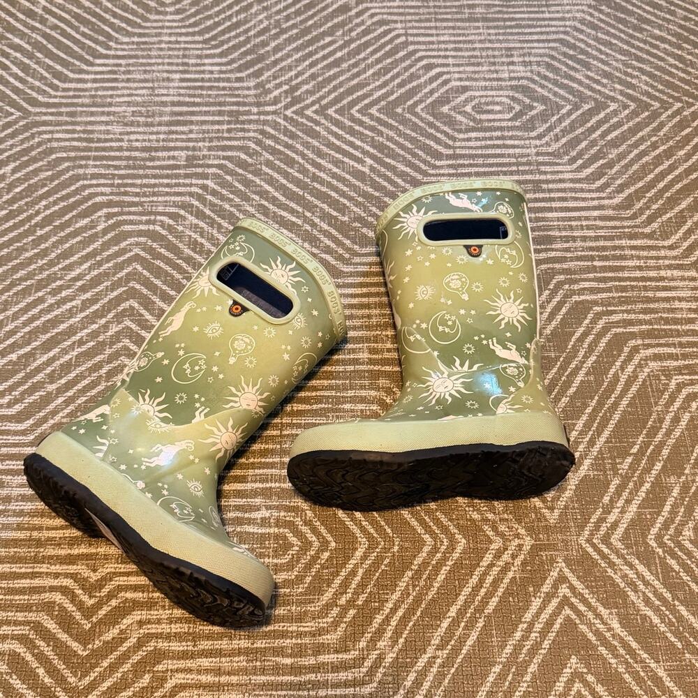 Bogs Kids Astro Celestial Rain Boots Sun Moon Stars Green Waterproof Size 10